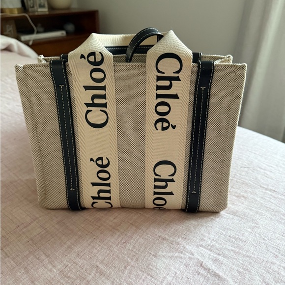Chloé Beige and Black Woody Tote Bag, Small - Picture 2 of 11